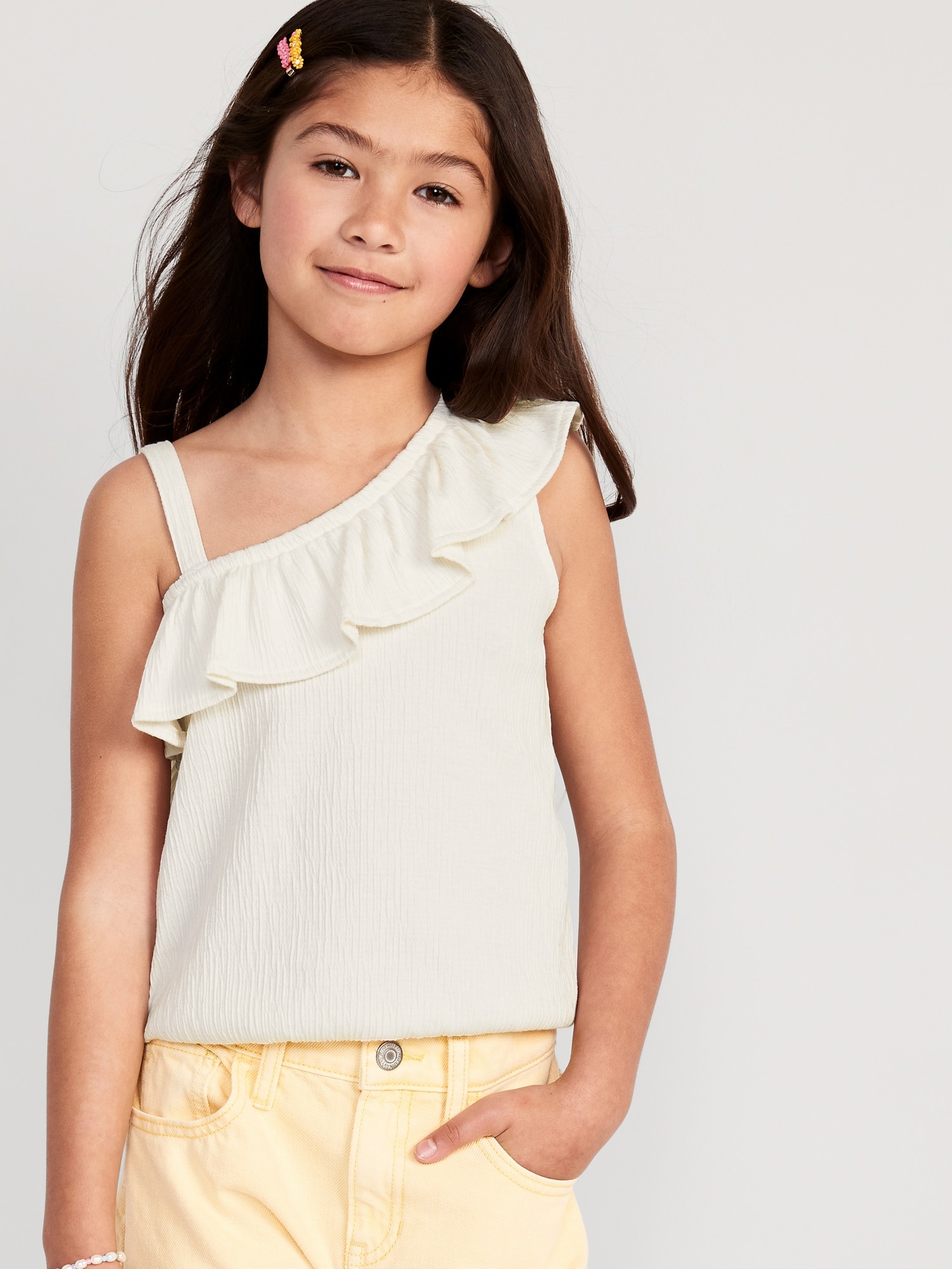 Ruffled Puckered-Jacquard Knit One-Shoulder Top for Girls | Old Navy