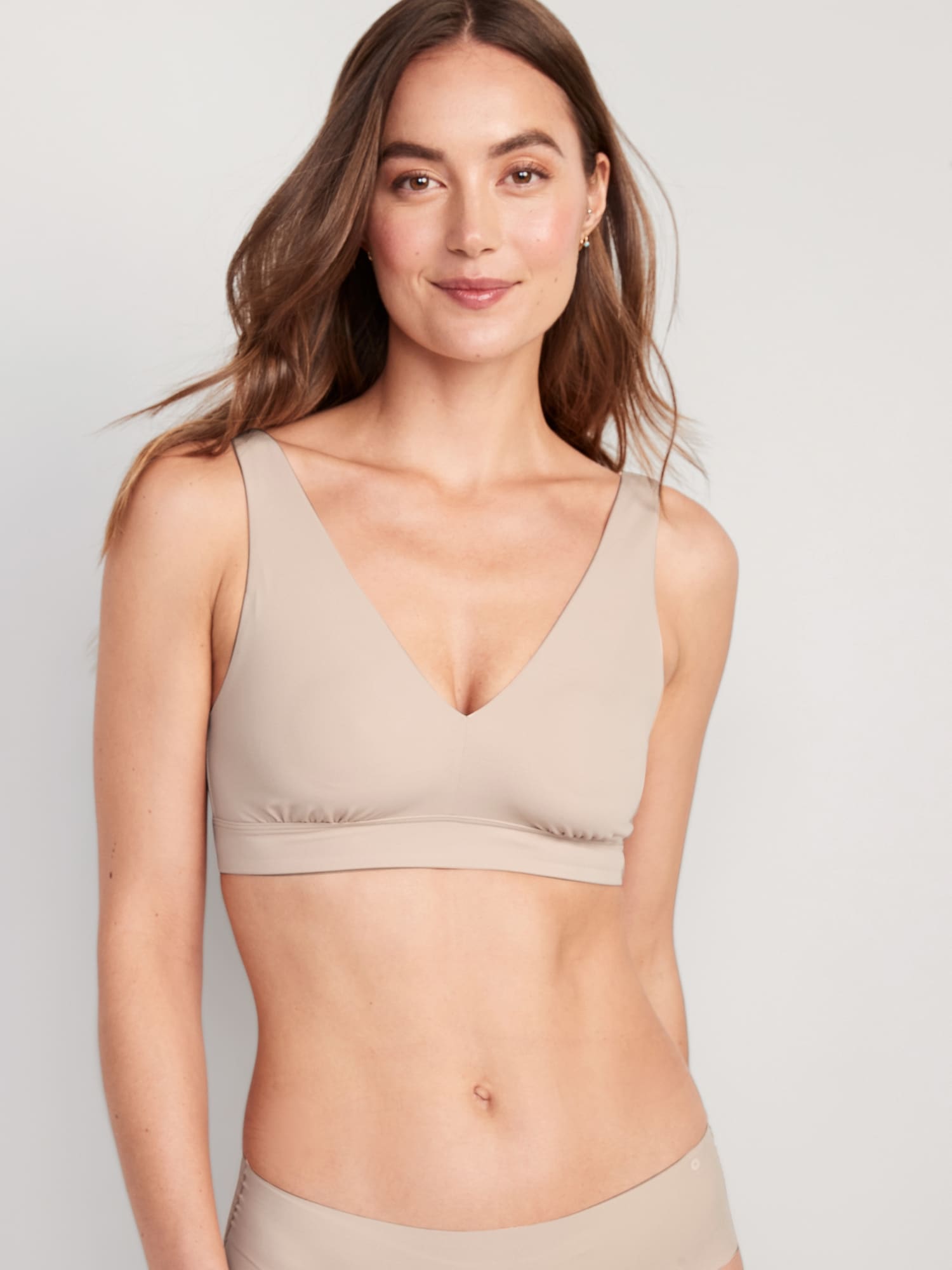 Old Navy V-Neck No-Show Bralette Top for Women beige. 1