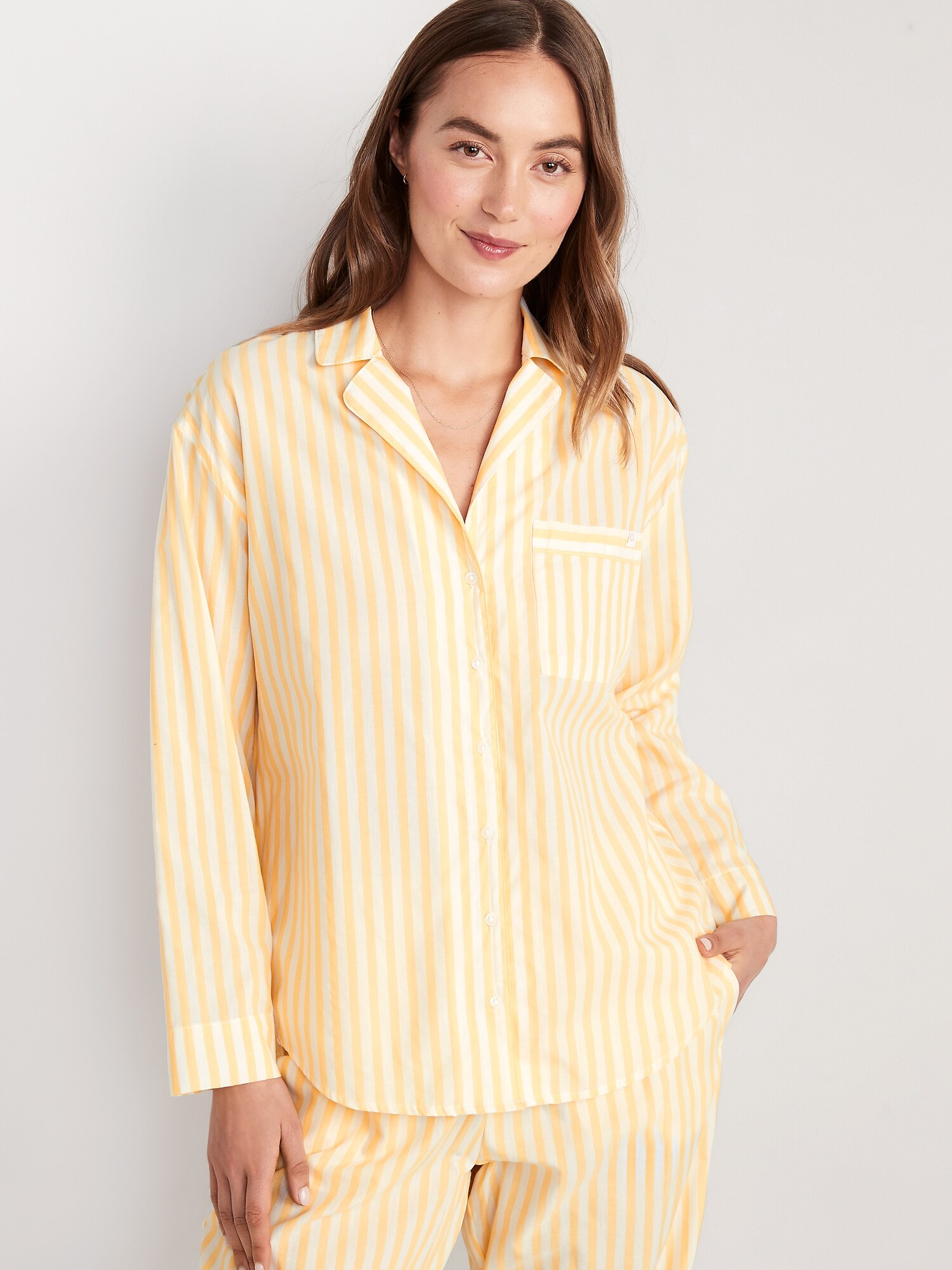 Old Navy Matching Button-Down Pajama Top for Women yellow. 1