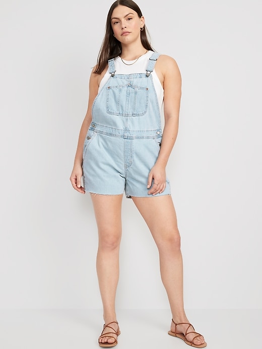 Image number 5 showing, Slouchy Straight Non-Stretch Jean Cut-Off Short Overalls -- 3.5-inch inseam