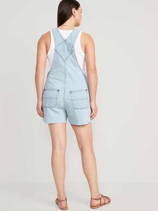 Image number 6 showing, Slouchy Straight Non-Stretch Jean Cut-Off Short Overalls -- 3.5-inch inseam