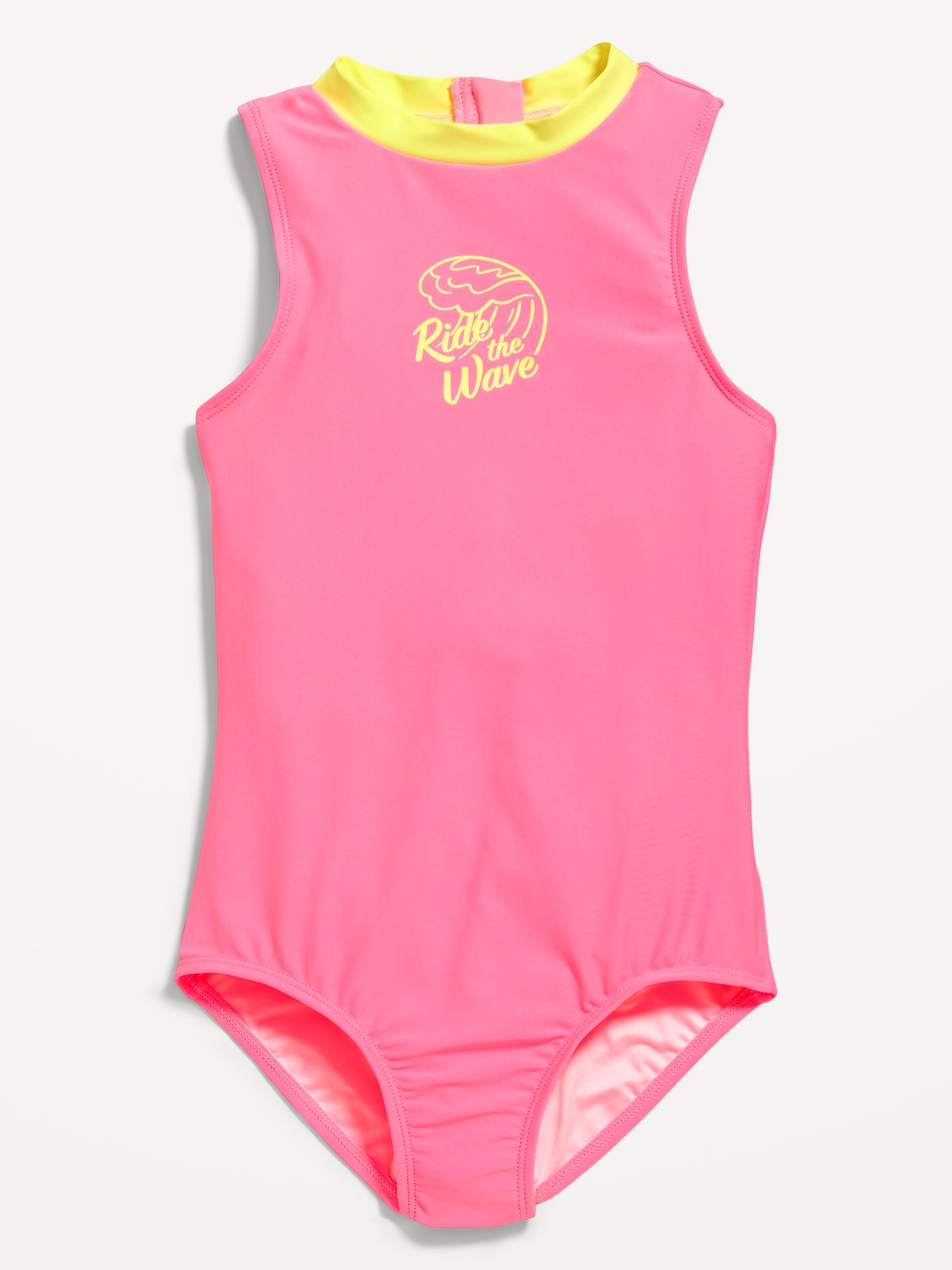 Old Navy High-Neck One-Piece Swimsuit for Girls pink. 1