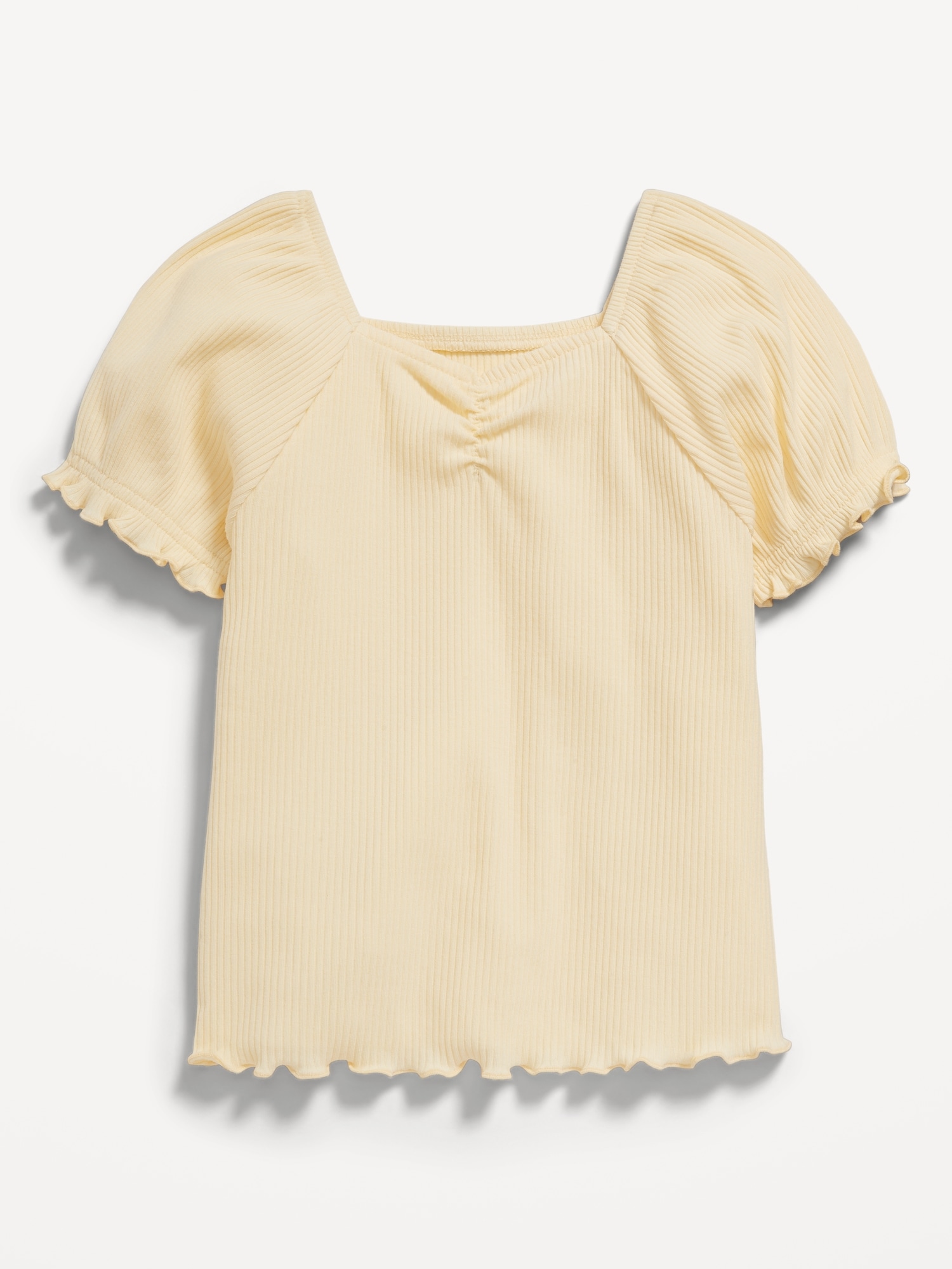 Puff-Sleeve Lettuce-Edge Rib-Knit Top for Toddler Girls | Old Navy