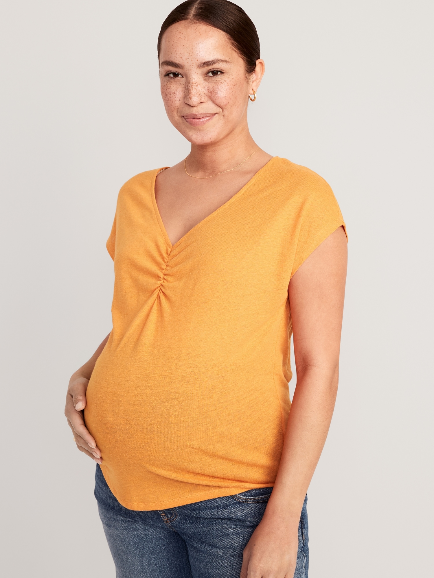 Old Navy Maternity Linen-Blend V-Neck Shirred T-Shirt multi. 1