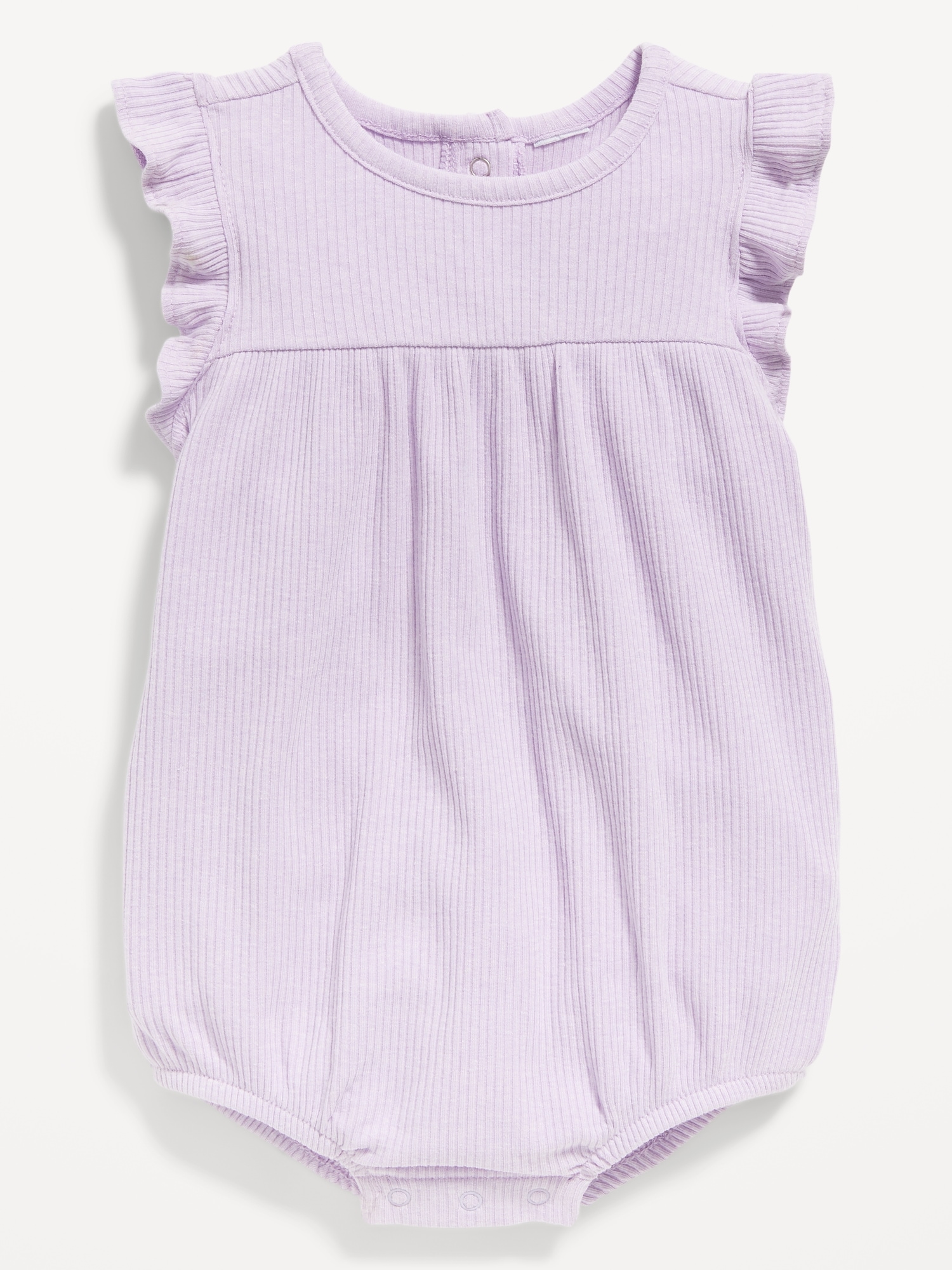 Old Navy Unisex Ruffle-Sleeve Rib-Knit Romper for Baby purple. 1