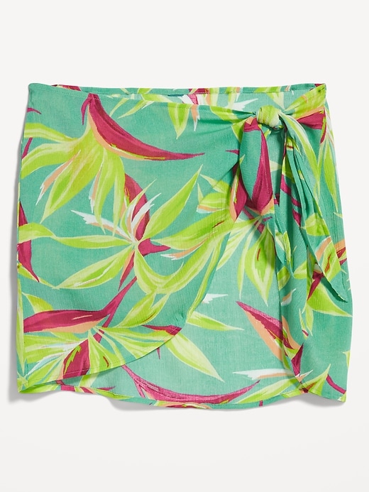 Image number 4 showing, High-Waisted Gauze Wrap-Front Sarong Swim Skirt