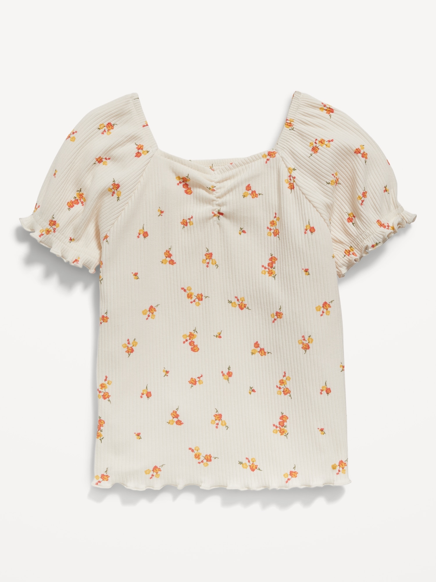 Puff-Sleeve Lettuce-Edge Rib-Knit Top for Toddler Girls | Old Navy