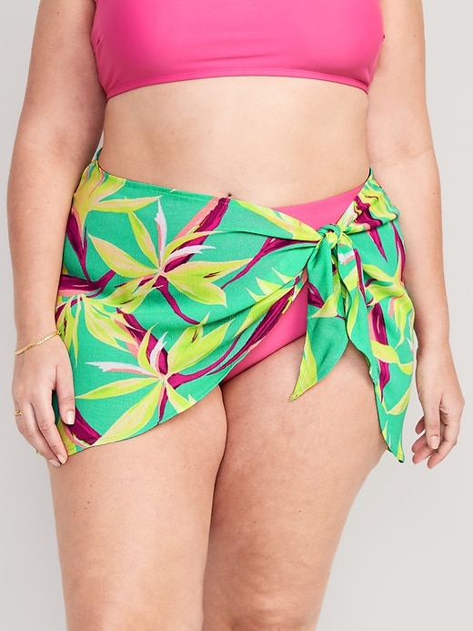 Image number 7 showing, High-Waisted Gauze Wrap-Front Sarong Swim Skirt