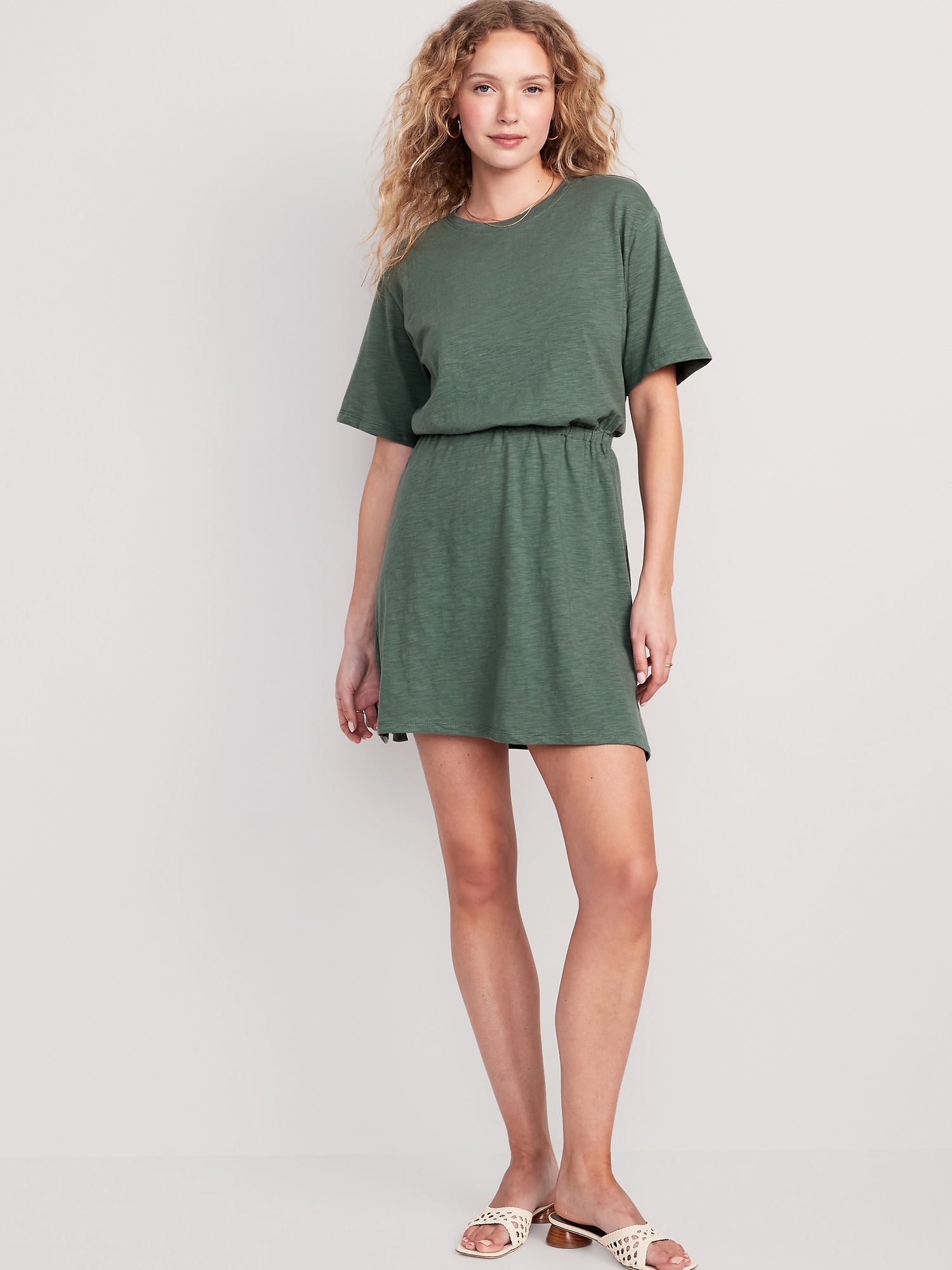 Old Navy Waist-Defined Slub-Knit Mini Dress for Women green. 1