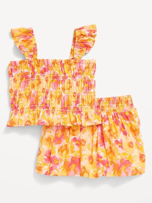 View large product image 1 of 4. Matching Printed Sleeveless Smocked Top & Skirt Set for Baby