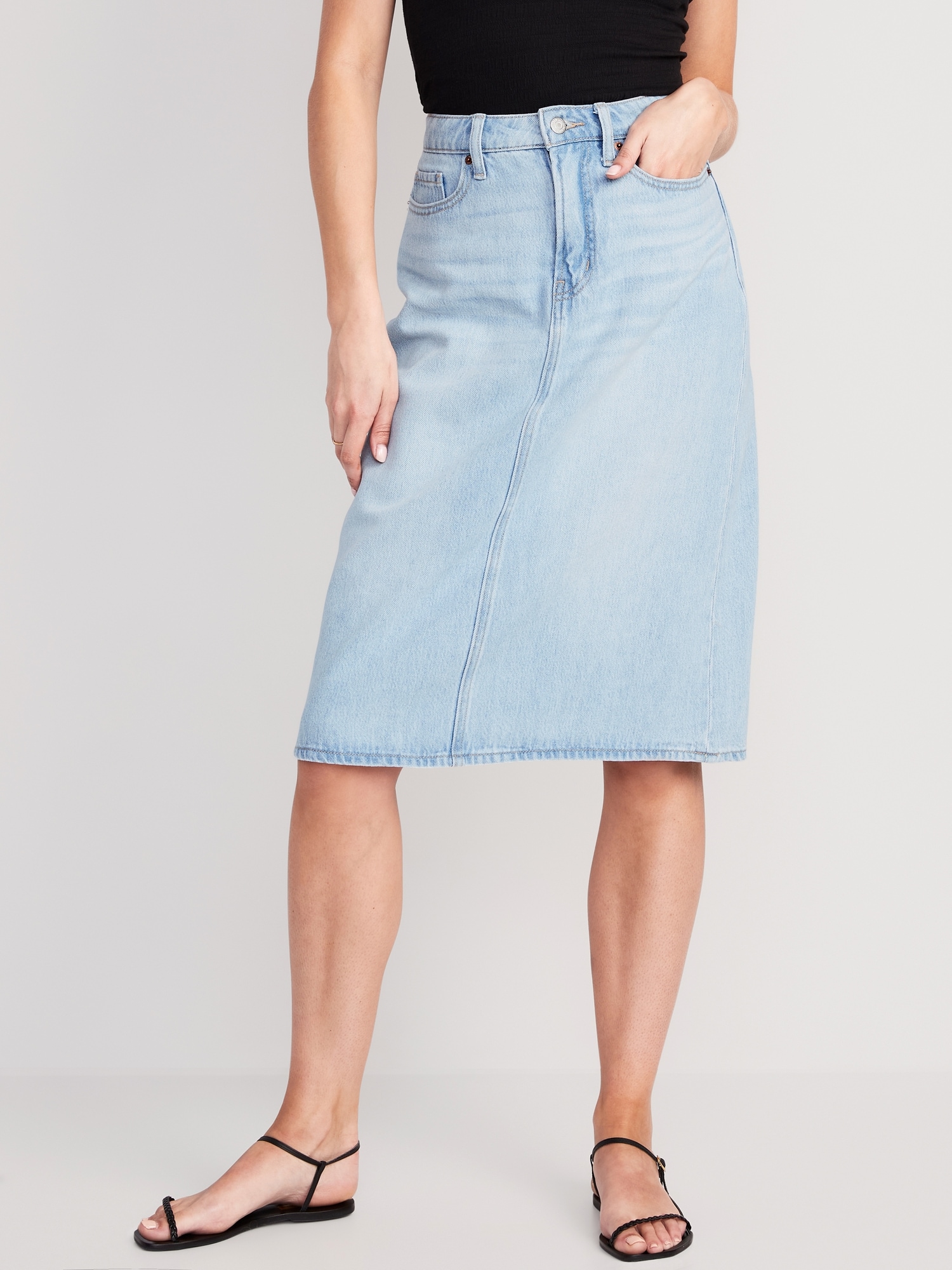 Old Navy Extra High-Waisted A-Line Midi Jean Skirt for Women blue. 1