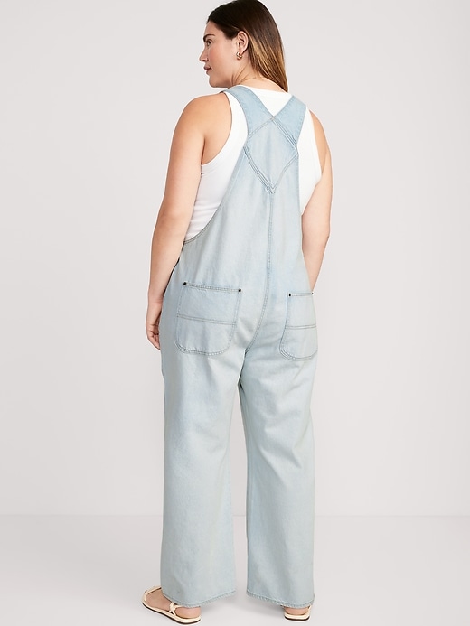 Image number 8 showing, Baggy Wide-Leg Non-Stretch Jean Overalls