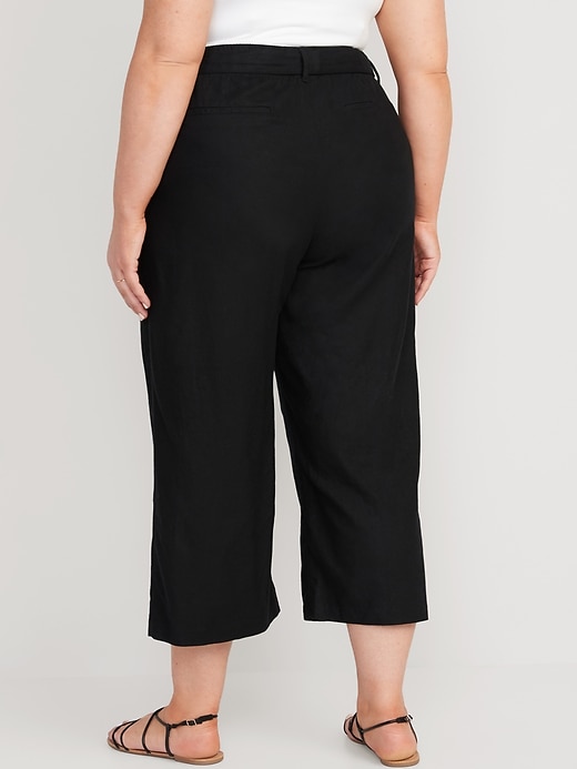 Image number 8 showing, High-Waisted Linen-Blend Cropped Wide-Leg Pants
