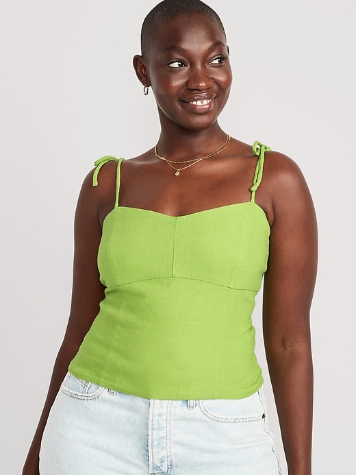 Image number 5 showing, Fitted Linen-Blend Crop Top