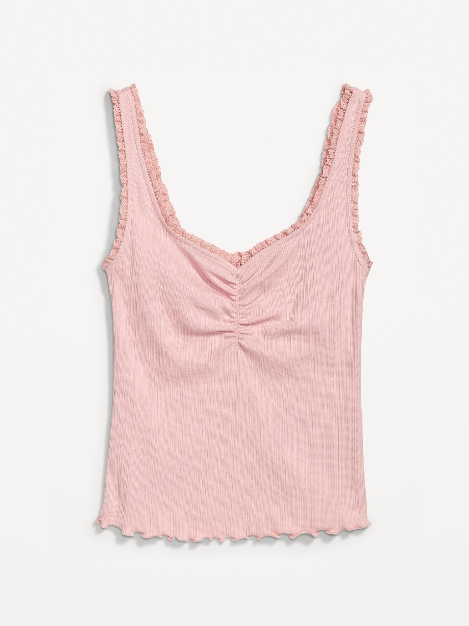 Rib-Knit Lettuce-Edge Cami Top