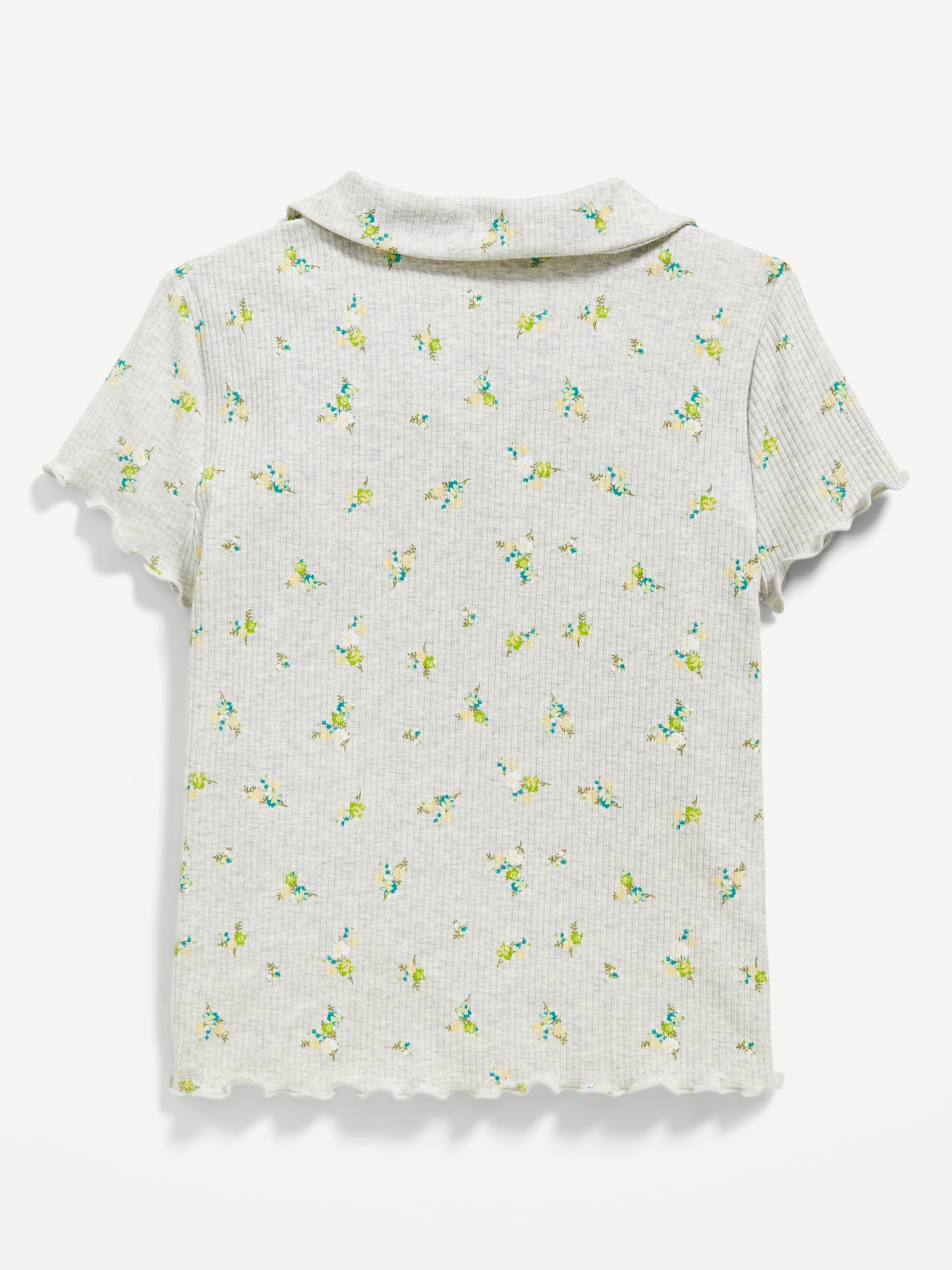 Rib-Knit Collared Lettuce-Edge Shirt for Girls