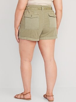 Extra High-Waisted Tie-Front Cargo Workwear Shorts -- 4-inch inseam