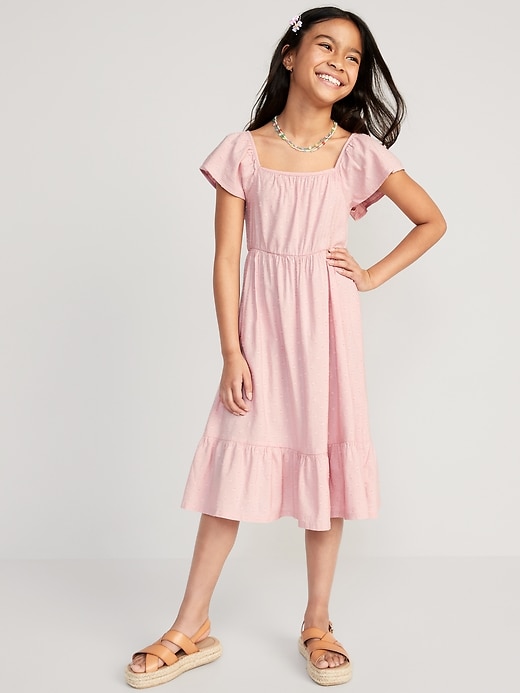View large product image 1 of 1. Flutter-Sleeve Clip-Dot Fit & Flare Midi Dress for Girls