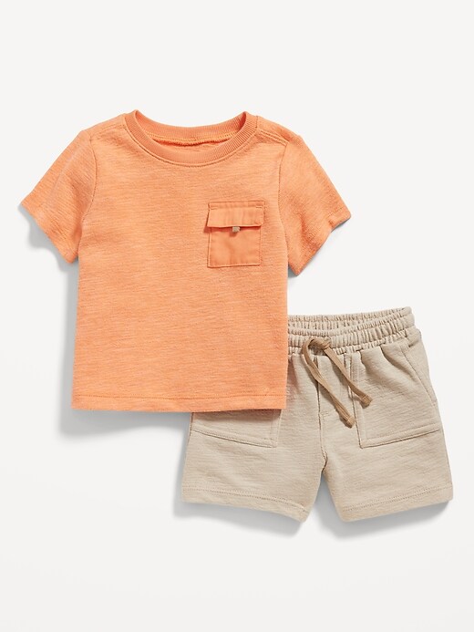 View large product image 1 of 2. Textured Pocket T-Shirt and Pull-On Shorts Set for Baby