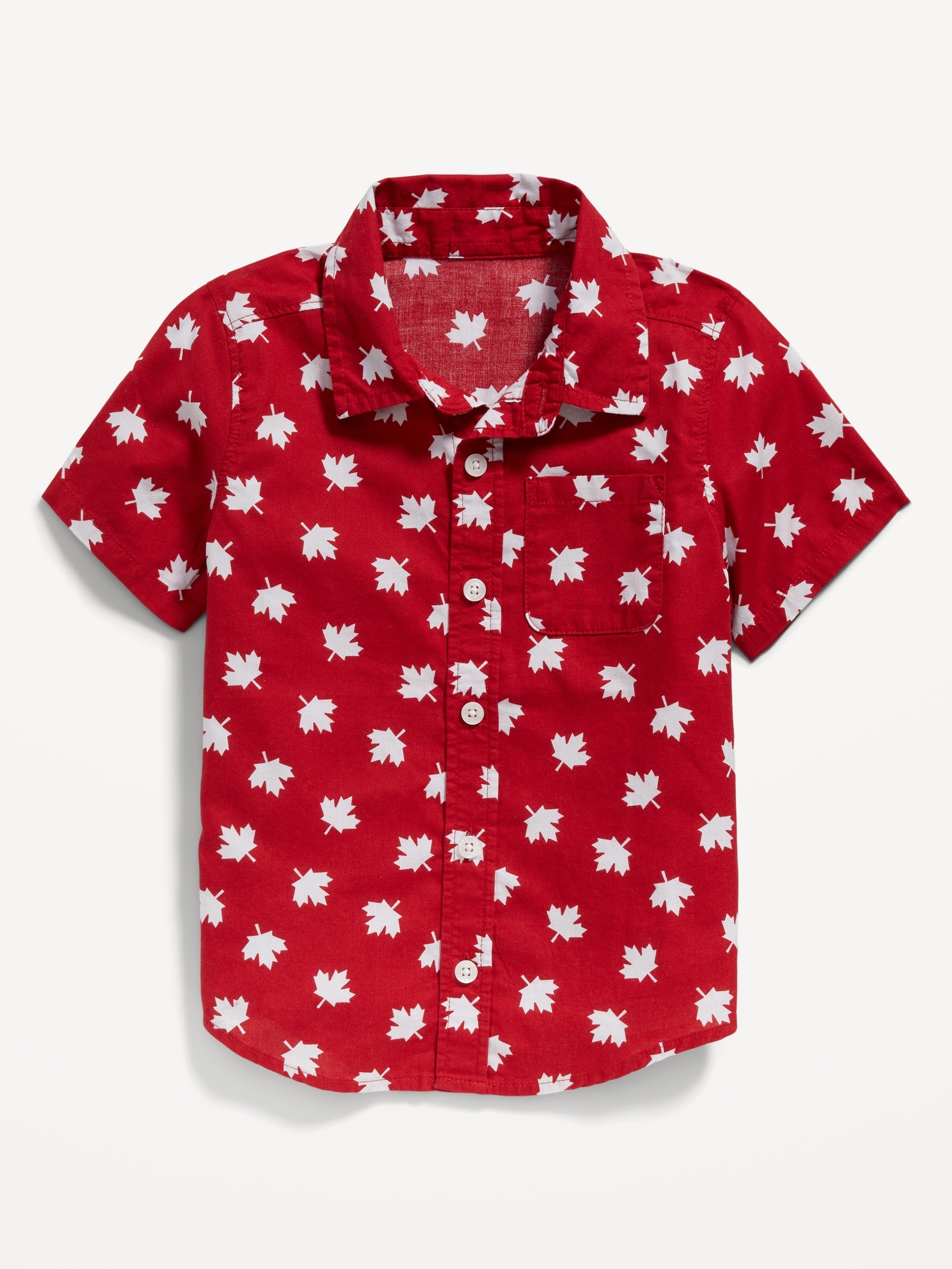 Old Navy Short-Sleeve Printed Poplin Shirt for Toddler Boys red. 1