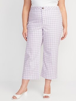 High-Waisted Cropped Wide-Leg Gingham Chino Pants for Women
