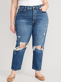 Curvy Extra High-Waisted Straight Button-Fly Ripped Jeans for Women
