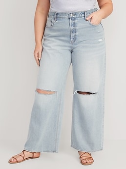 Extra High-Waisted Ripped Baggy Wide-Leg Non-Stretch Jeans for Women