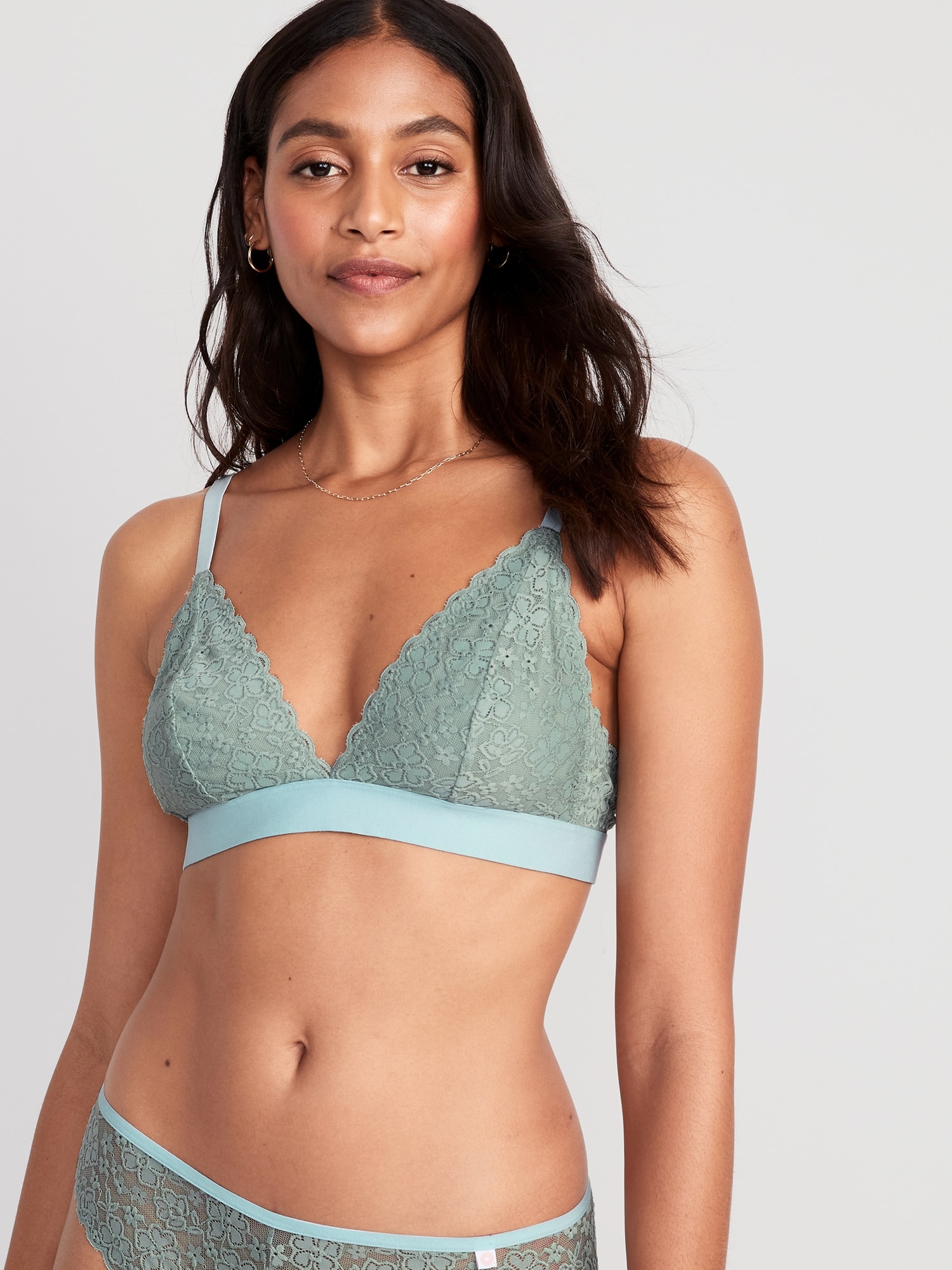 Old Navy V-Neck Lace Triangle Bralette Top for Women blue. 1