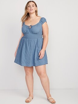 Waist-Defined Smocked Mini Dress for Women