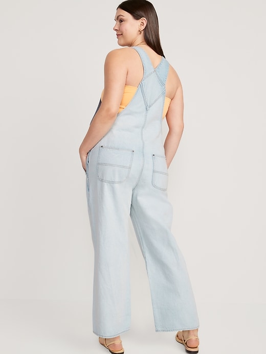 Image number 6 showing, Baggy Wide-Leg Non-Stretch Jean Overalls