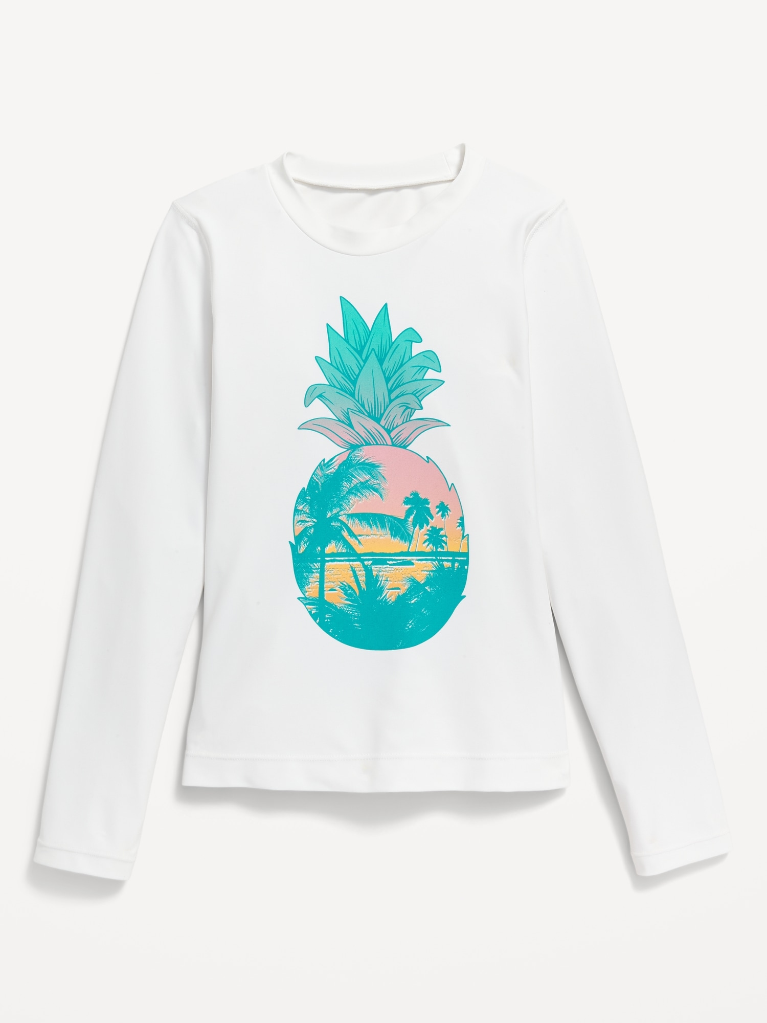 Old Navy Long-Sleeve Graphic Swim Rashguard Top for Girls white. 1