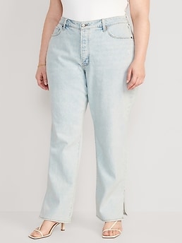 Curvy Button-Fly High-Waisted OG Loose Side-Split Jeans for Women
