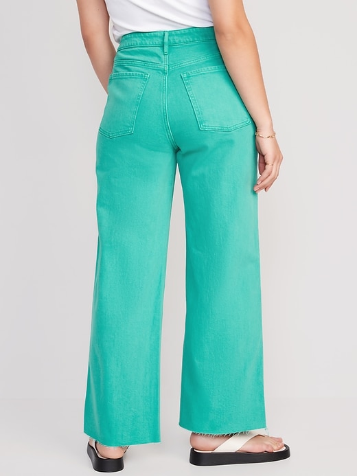 Image number 6 showing, Extra High-Waisted Pop-Color Wide Leg Cut-Off Jeans
