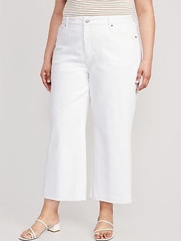 Extra High-Waisted Cropped White Wide-Leg Cut-Off Jeans for Women