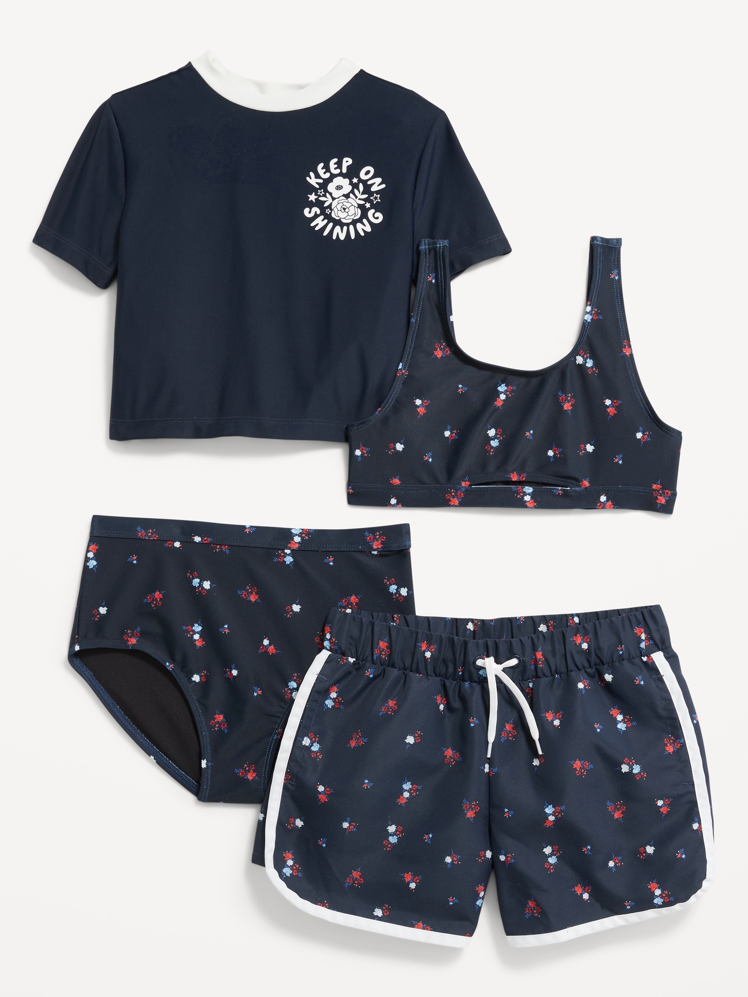 Old Navy 4-Piece Short-Sleeve Rashgaurd and Bikini Swim Set for Girls blue. 1
