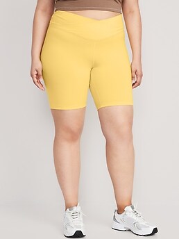 Extra High-Waisted PowerChill Crossover Hidden-Pocket Biker Shorts for Women -- 8-inch inseam