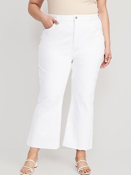 Higher High-Waisted White Cropped Cut-Off Flare Jeans for Women