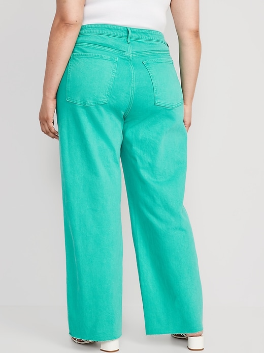 Image number 8 showing, Extra High-Waisted Pop-Color Wide Leg Cut-Off Jeans
