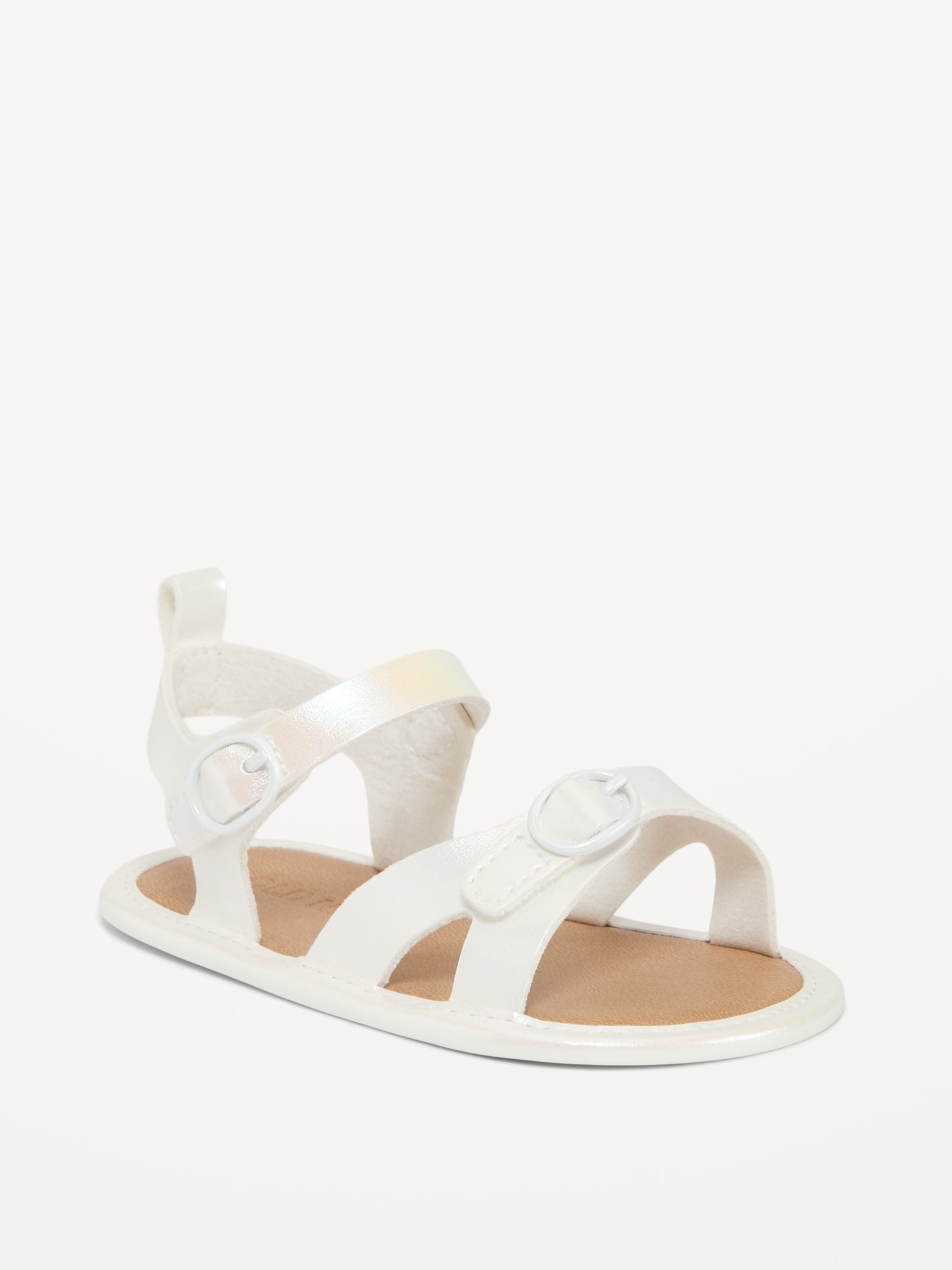 Old Navy Faux-Leather Buckle Sandals for Toddler Girls white. 1