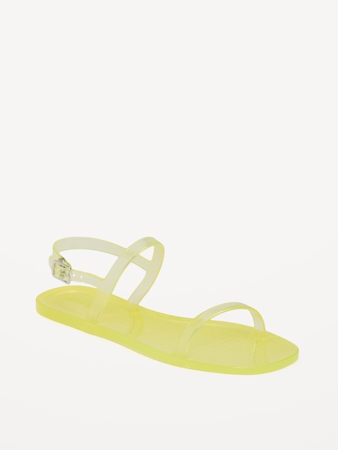 Shiny-Jelly Double Strap Sandal for Girls - Lemon Lime