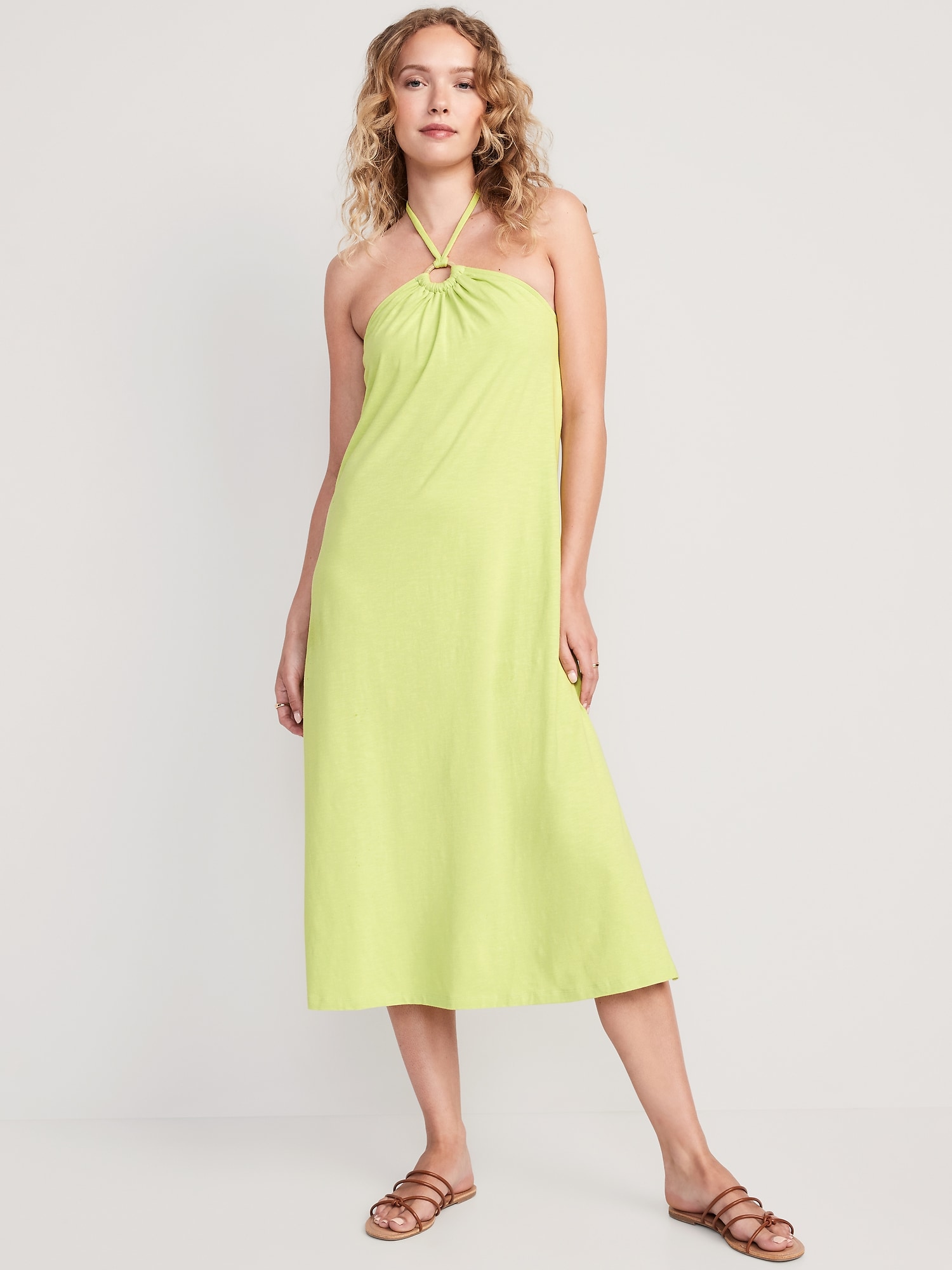 Old Navy Slub-Knit Halter Midi Shift Dress for Women green. 1