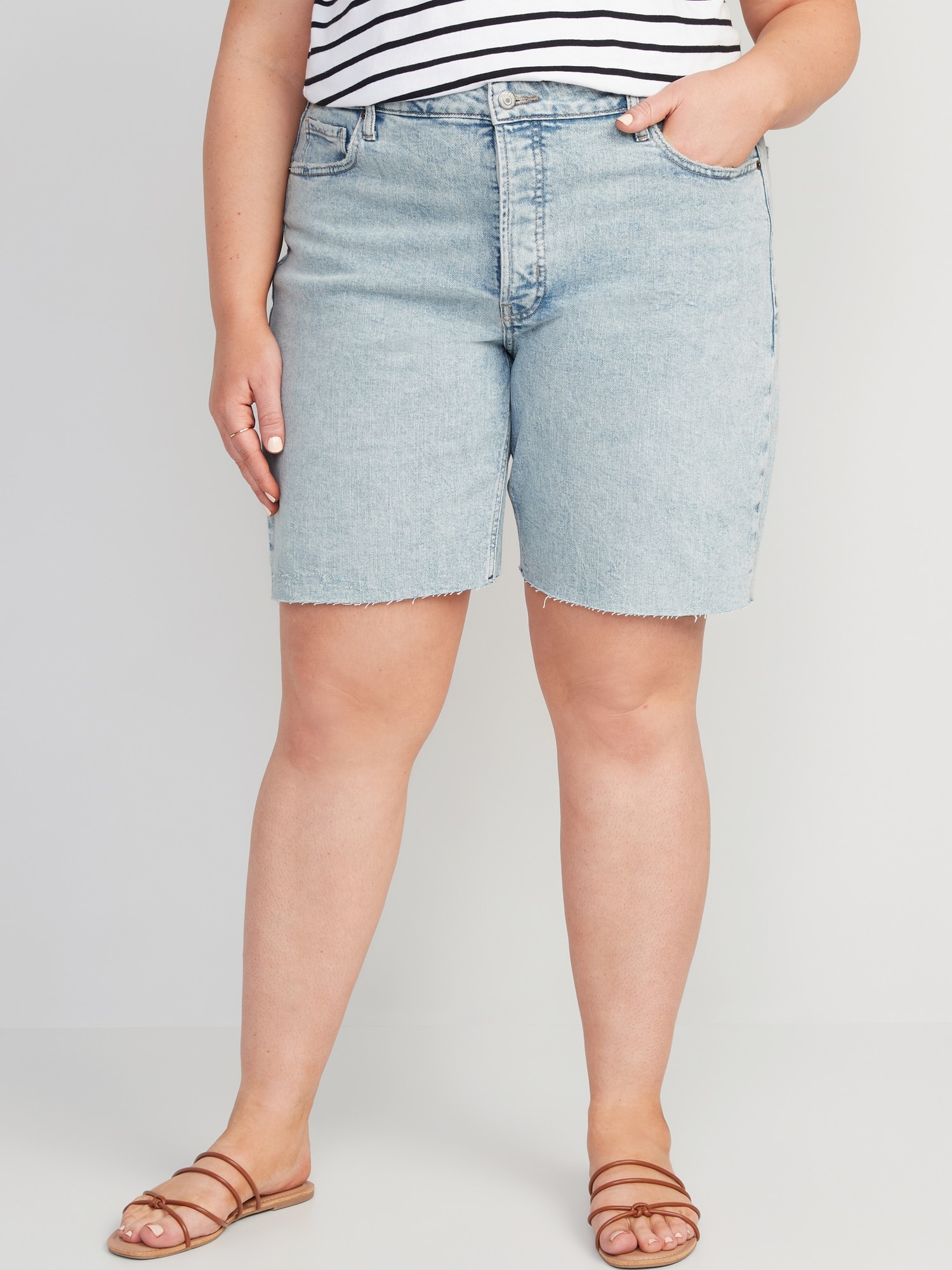 Blue High Waist 3 Button Stretch Denim Shorts