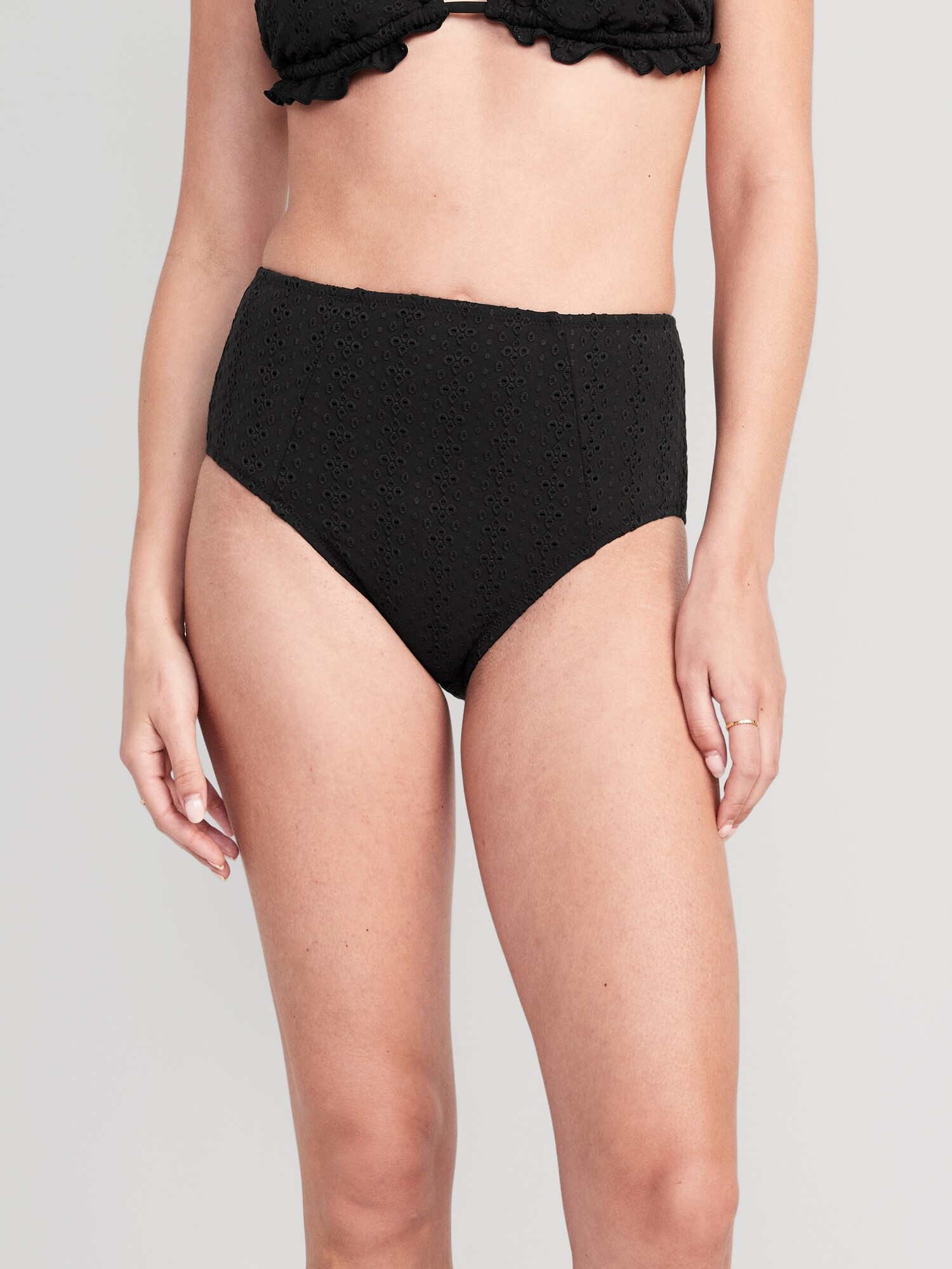 Old Navy High-Waisted Eyelet Bikini Swim Bottoms for Women black. 1