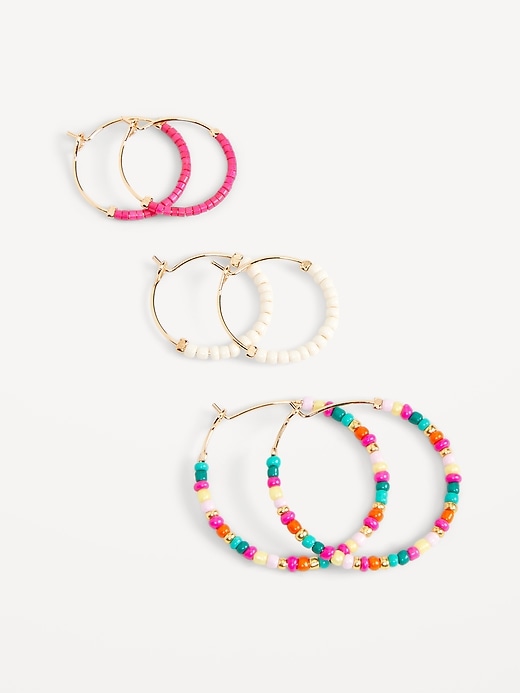 View large product image 1 of 1. Gold-Toned Beaded Hoop Earrings 3-Pack for Women