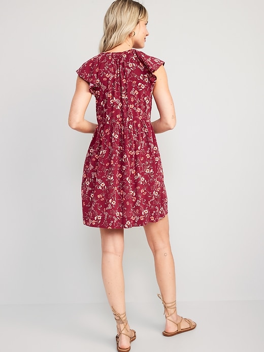 Image number 2 showing, Flutter-Sleeve Floral-Print Mini Swing Dress for Women