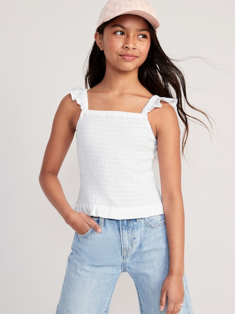 Printed Flutter-Sleeve Smocked Top for Girls