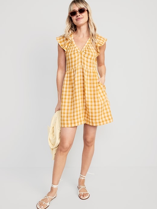 Image number 3 showing, Flutter-Sleeve Plaid Mini Swing Dress for Women
