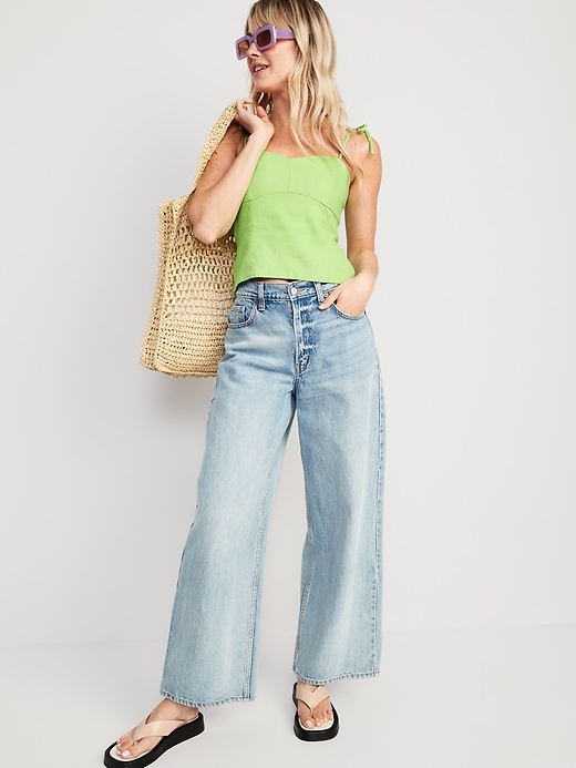 Image number 3 showing, Fitted Linen-Blend Crop Top
