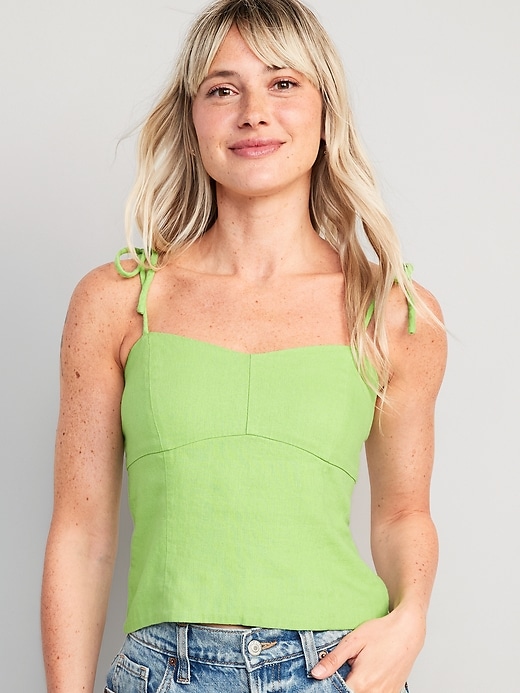 Image number 1 showing, Fitted Linen-Blend Crop Top