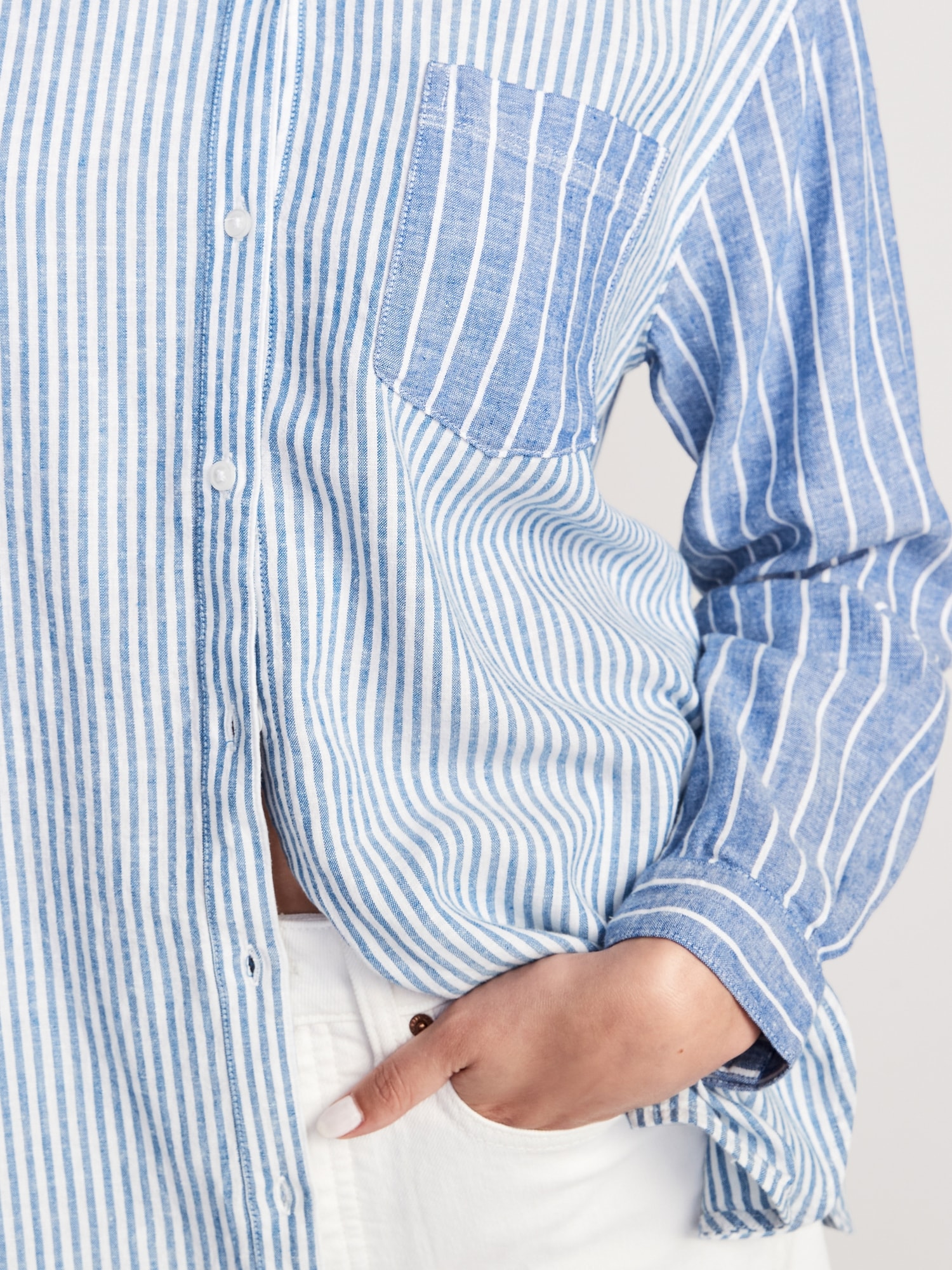 OVERSIZED LINEN BLEND SHIRT - Blue / White